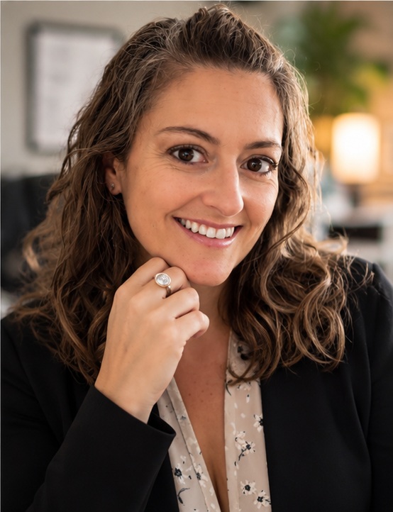 BriAnn resting her chin on her hand, wearing a black blazer
